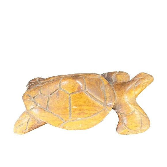 Vintage Hand Carved Wooden Turtle Figurine Decor Whimsical Wood Figure Hand Made - Picture 3 of 15